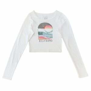 Billabong Find Your Coast Long Sleeve Cropped Tee T-Shirt White Casual Summer M